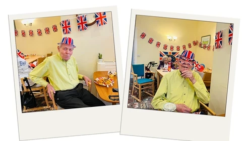 Resident in union jack hat and facemask