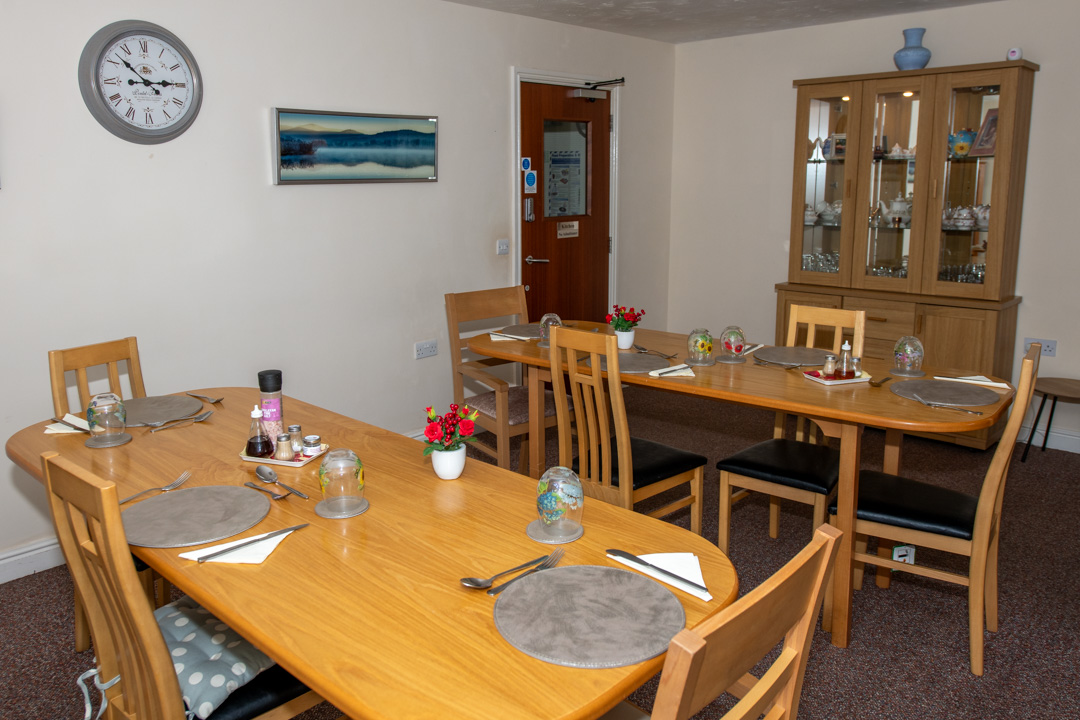 Communal dining room at Abbeyfield House, Flint CH6 5AS