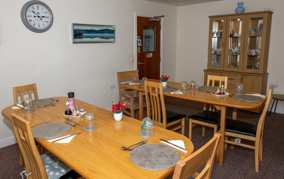 Communal dining room at Abbeyfield House, Flint CH6 5AS
