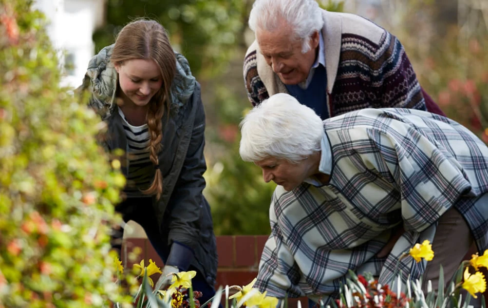 Residents And Staff Doing Gardening Together
