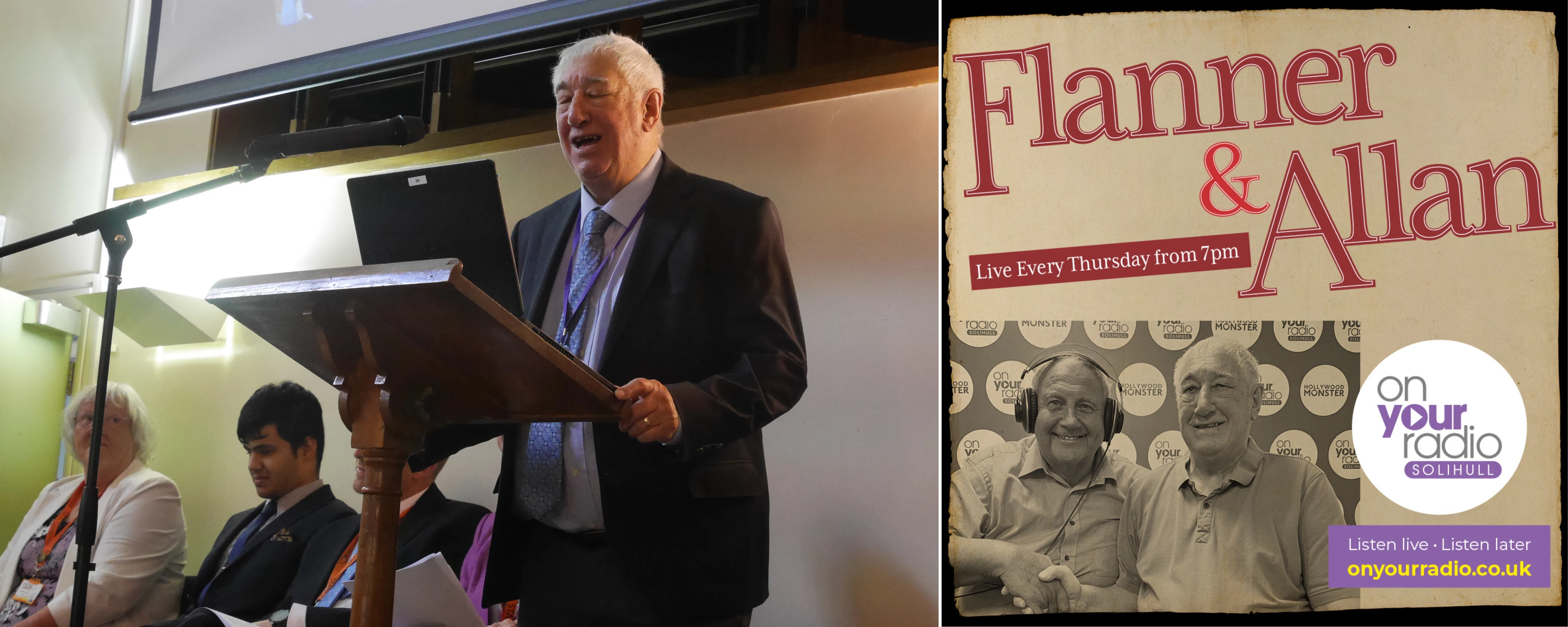 Collage of John and his radio show