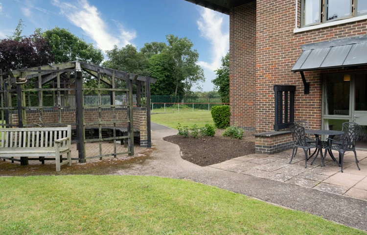 View from the garden and seating area at Abbeyfield House, New Malden Garden
