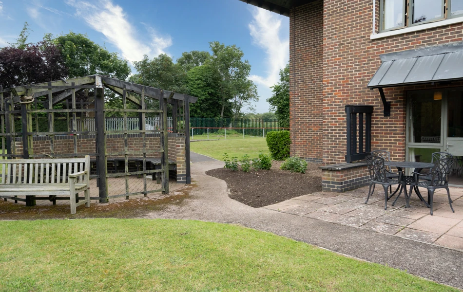View from the garden and seating area at Abbeyfield House, New Malden Garden