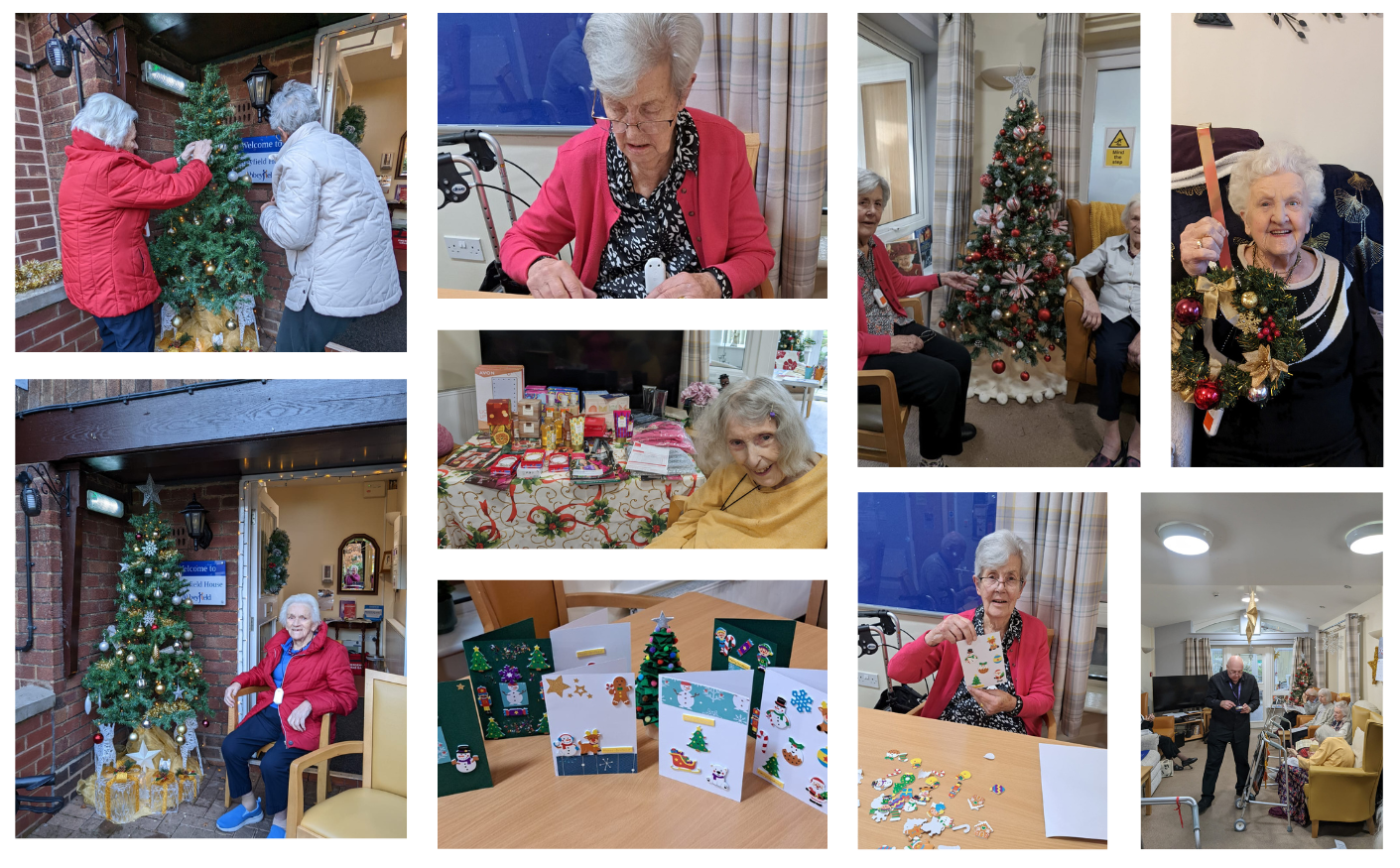 Collage Of Photos From Abbeyfield House Bramhall Taking Part In The Festive Decoration Challenge