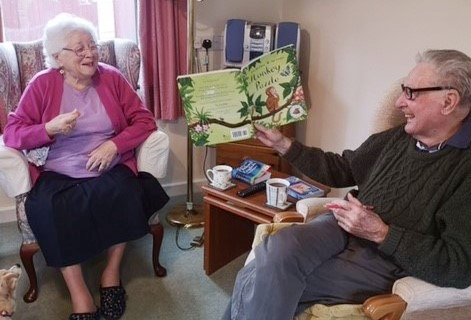 residents-reading in the lounge at Abbeyfield House, Chipping Sodbury BS37 6LB