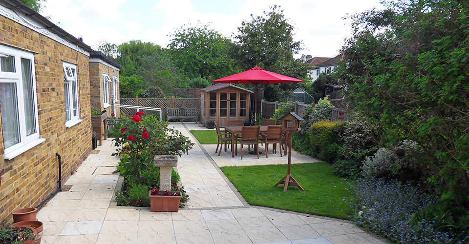 Beautiful garden at Wendover House where residents can sit outside in the sunshine