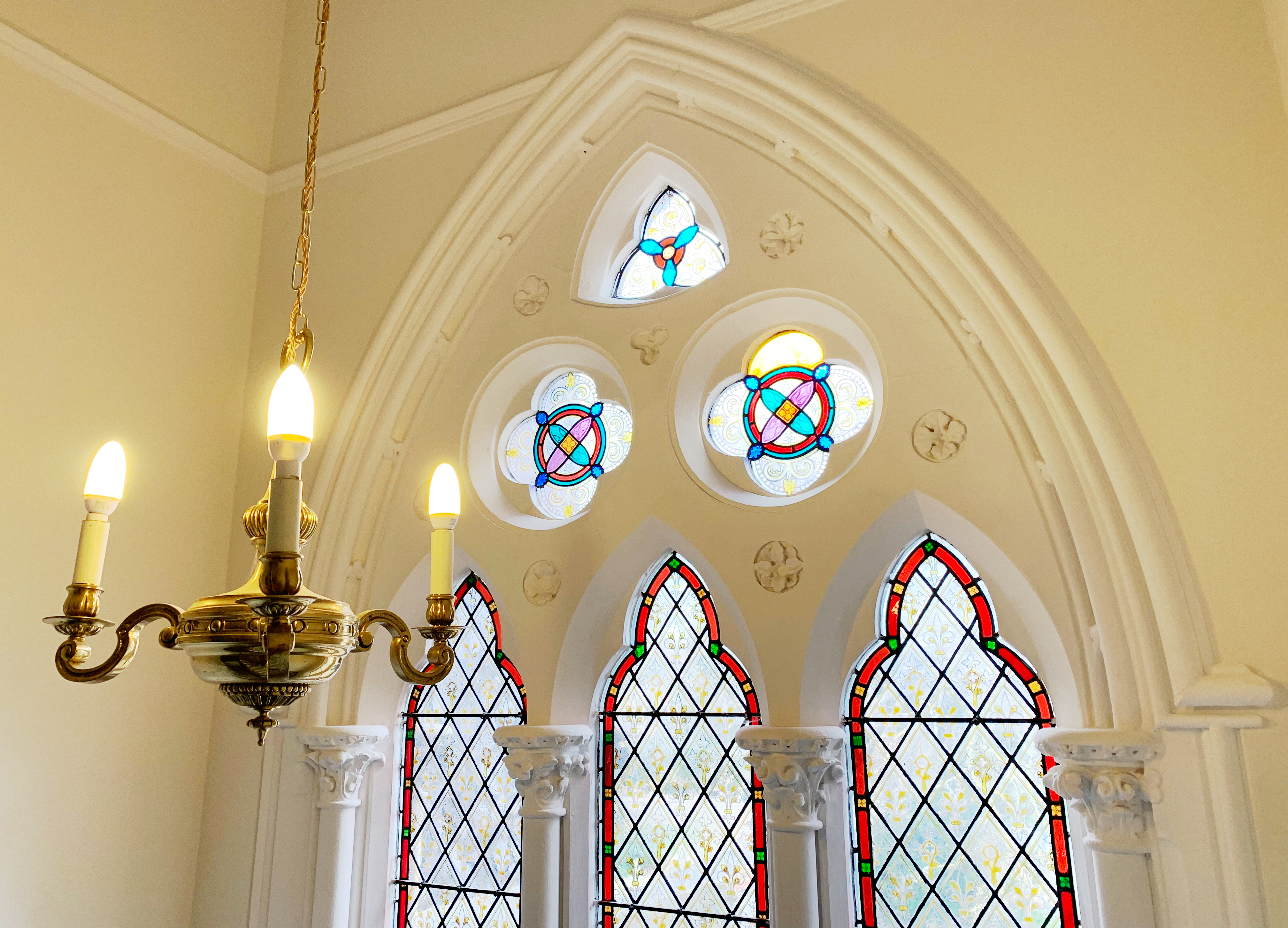 Stained glass window at Abbeyfield House, Norwich NR1 4EH