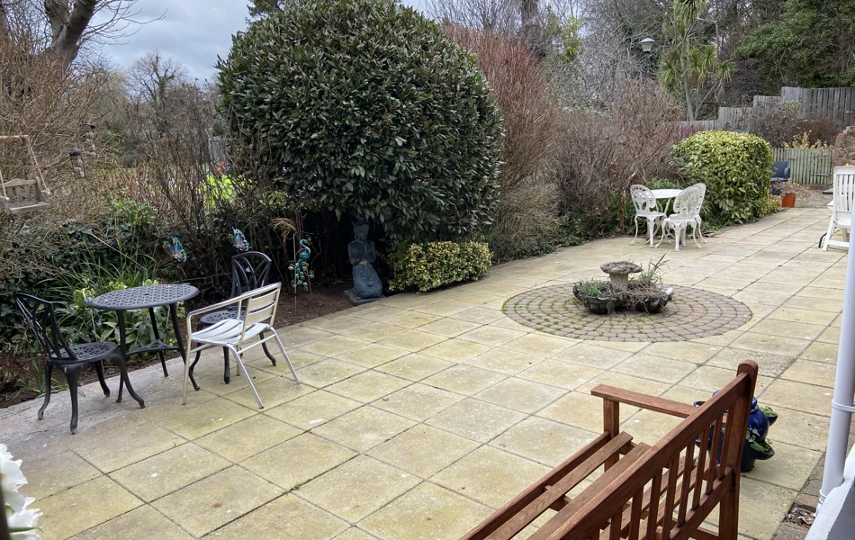 Garden patio at Abbeyfield Park House, Paignton TQ4 6AX