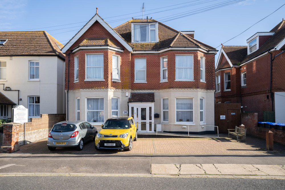 Outside view of entrance to Beachside, sheltered housing in Worthing, West Sussex