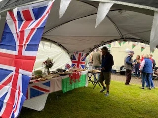 Queen's jubilee street party event in the garden at Abbeyfield House Brecon
