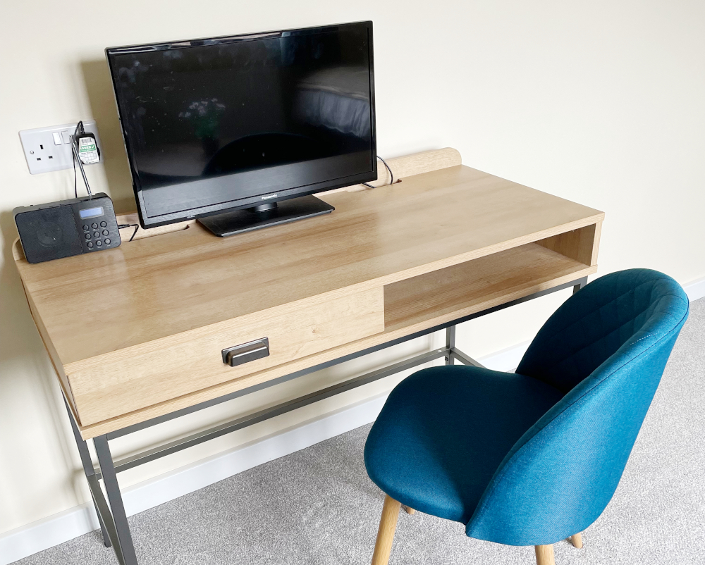 Desk and chair at Abbeyfield House, Chipping Sodbury BS37 6LB