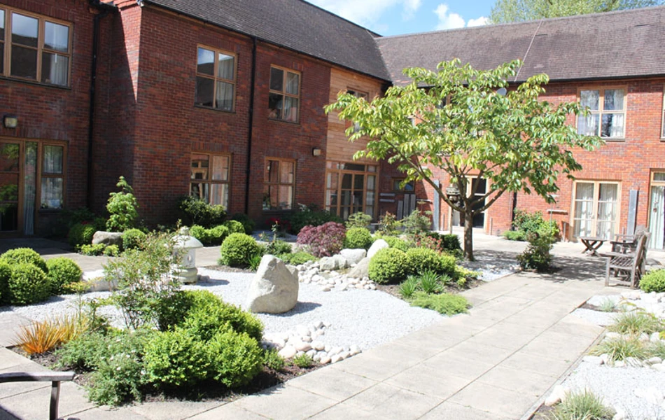 Bright and sunny Japanese gardens at Hatch Mill House
