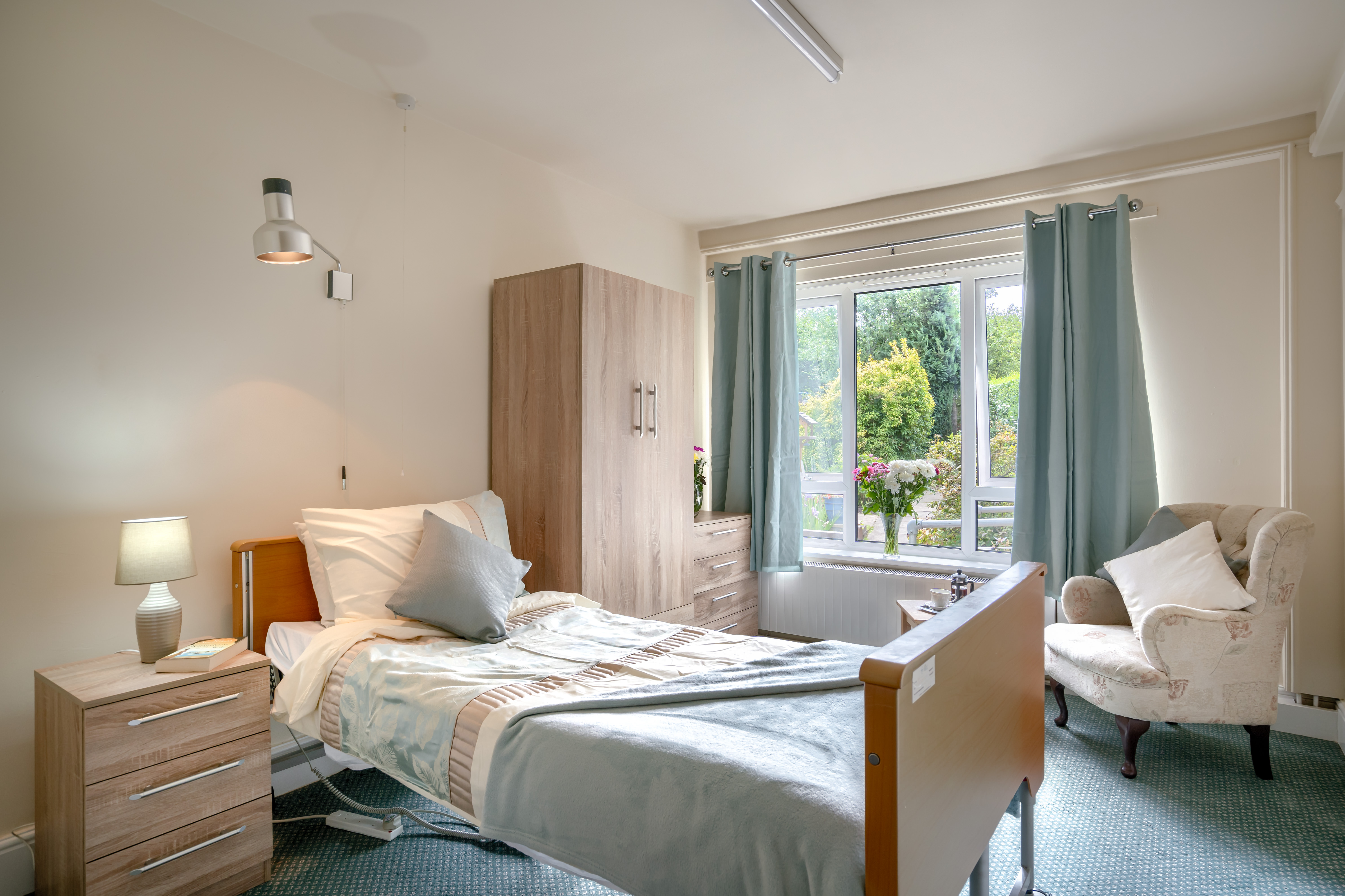 Resident bedroom at Abbeyfield House Bramhall, Manchester