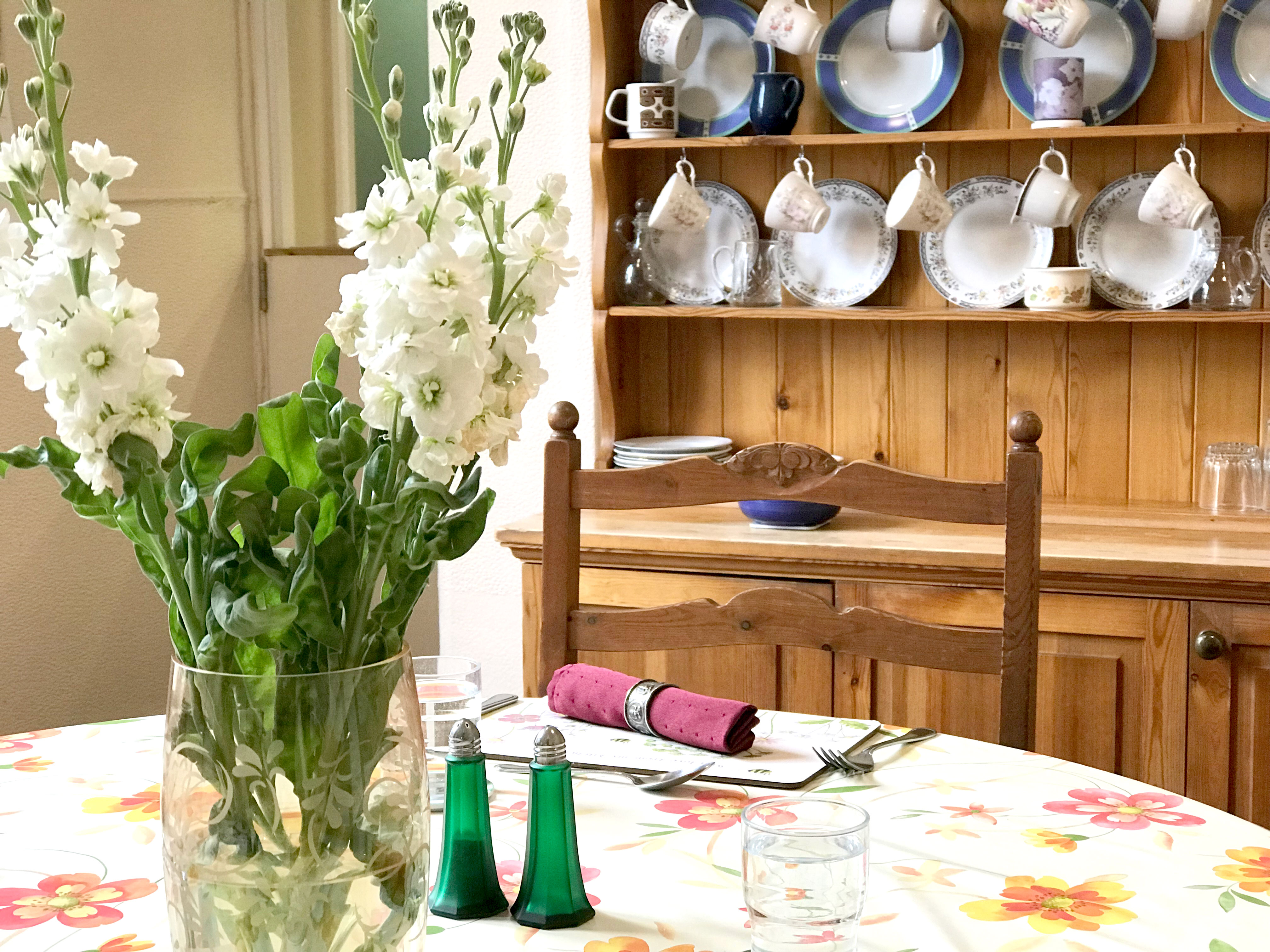 The dining room set for lunch