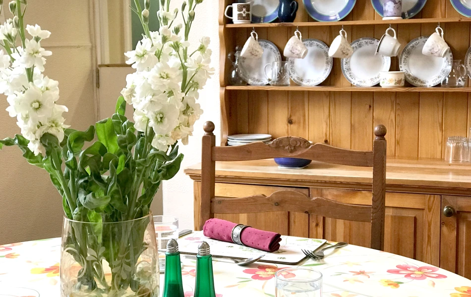 The dining room set for lunch