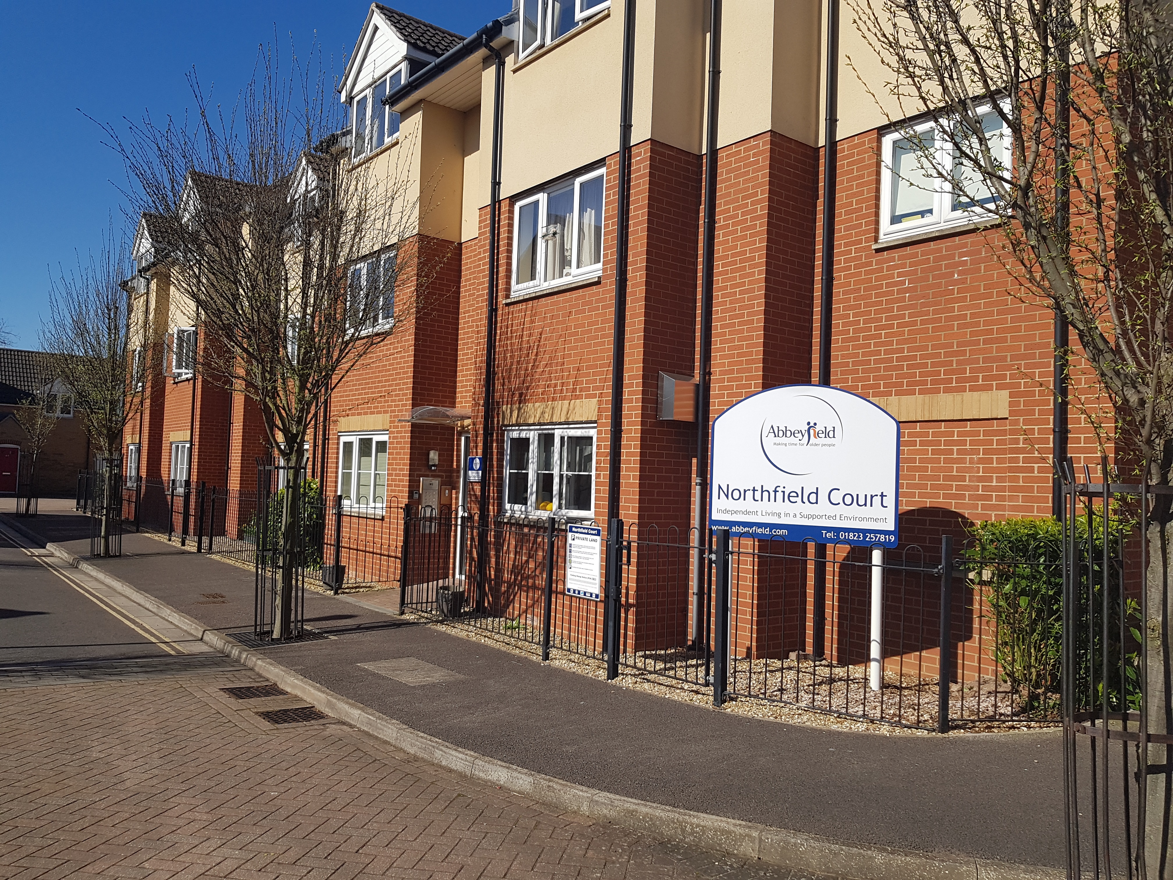 View from the street of Northfield Court with its Abbeyfield sign.