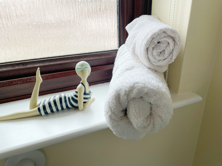 Towels on the window sill at Abbeyfield House, Chipping Sodbury BS37 6LB
