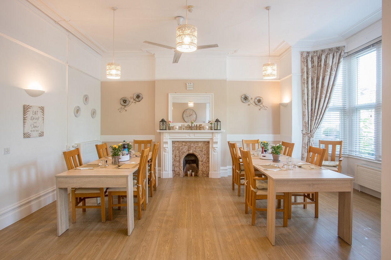 Beautiful-bright-communal-dining-room at Abbeyfield House, Bristol BS9 3AU