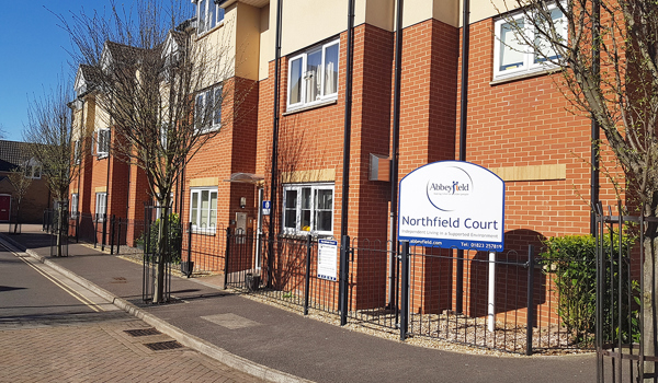View from the street of Northfield Court with its Abbeyfield sign.
