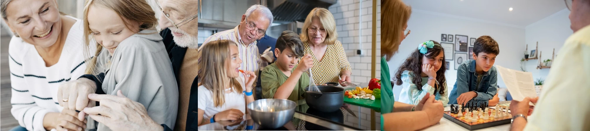 Collage of grandparents and grandchildren doing activities together