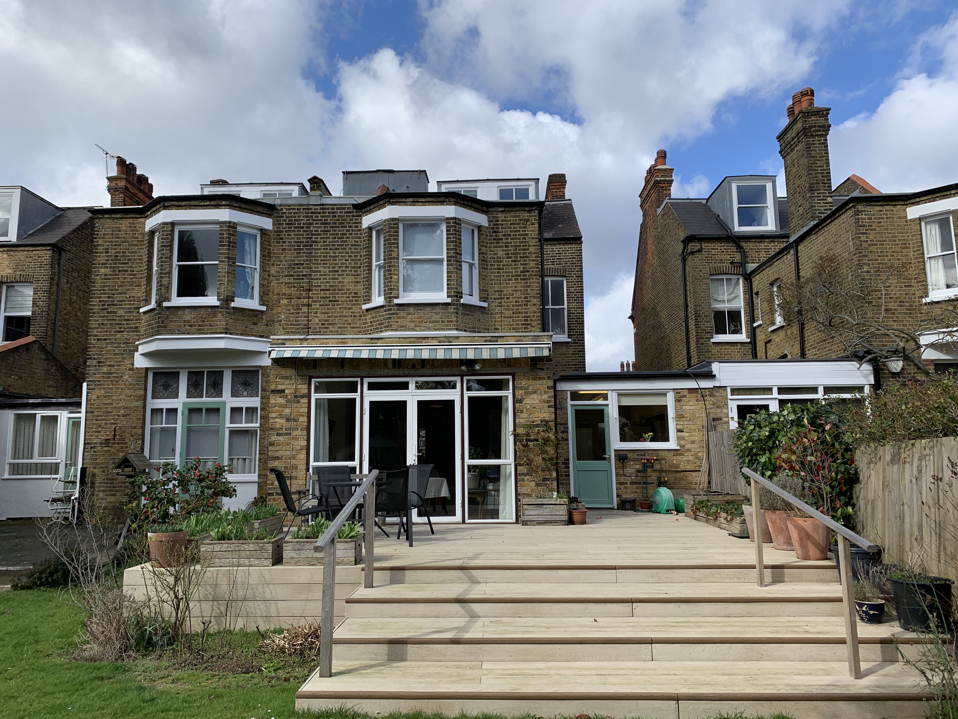 Decking area in the garden leading to the back of Abbeyfield House, Dulwich