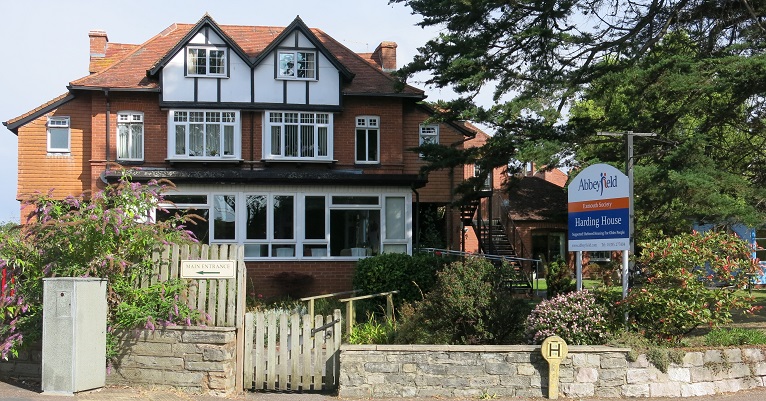 View from the front of Harding House, Exmouth, Devon with its Abbeyfield sign.
