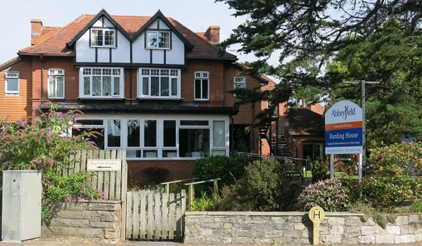 View from the front of Harding House, Exmouth, Devon with its Abbeyfield sign.