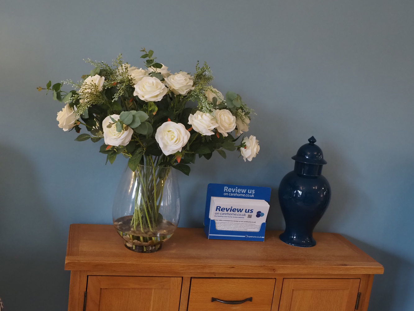 Flowers in reception, Friars Mead, WD4 8DR