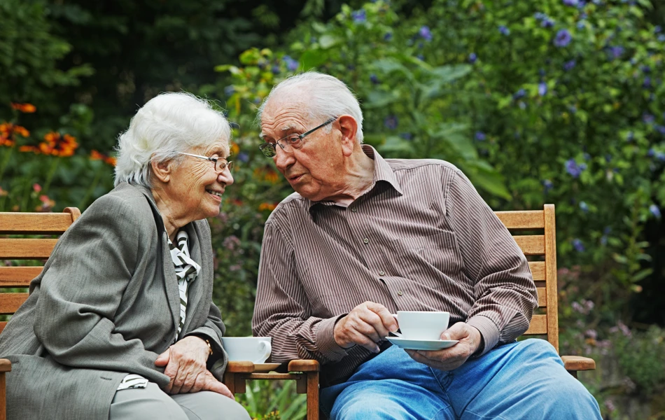 Residents in the garden at Wey Valley House, Farnham GU9 7UQ