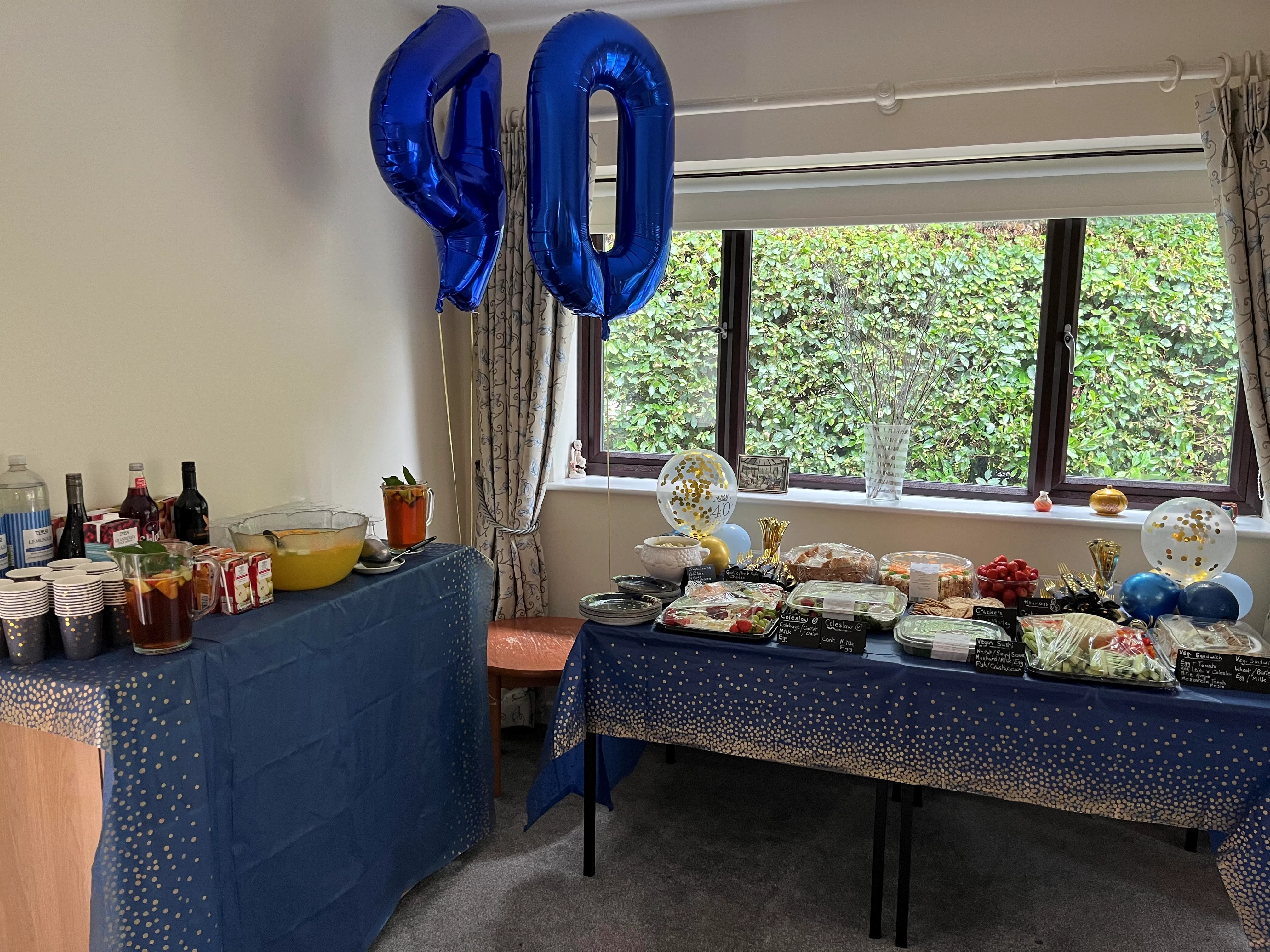 40 balloon and a party buffet