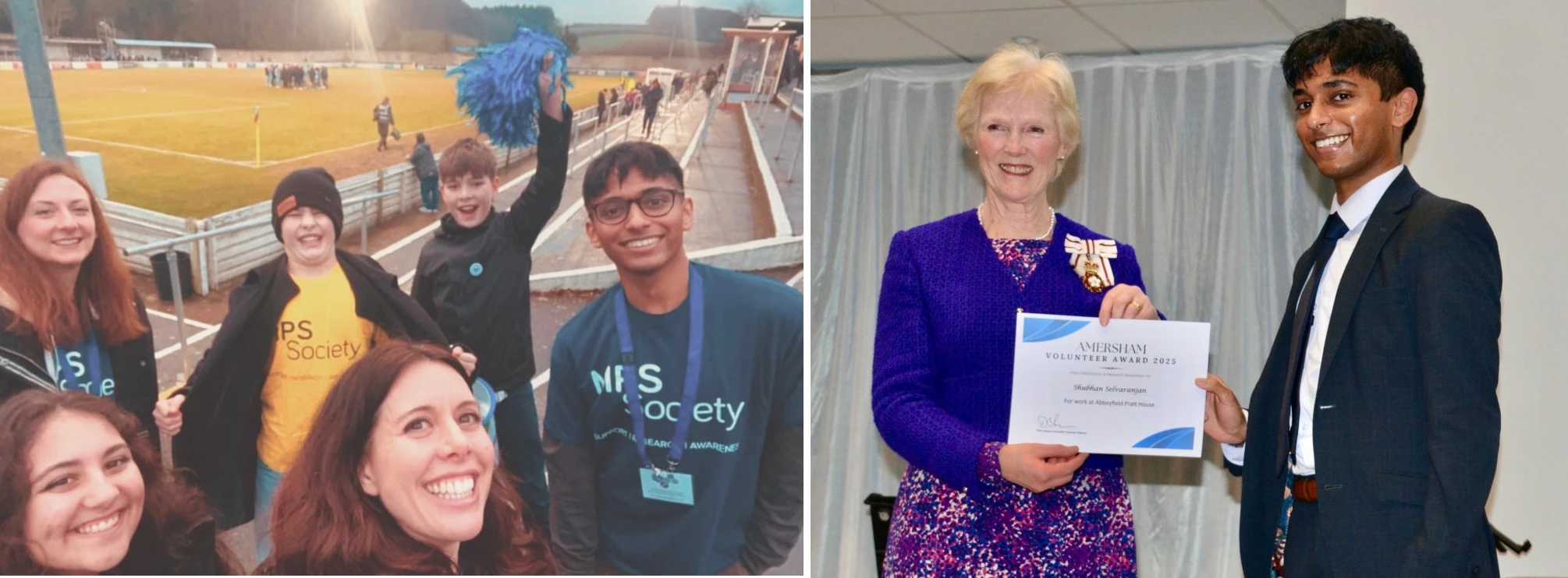Collection of photos of Shubhan fundraising and winning a volunteering award