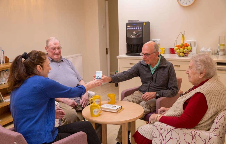 Relaxing with residents at Abbeyfield House, Hove BN3 4GB
