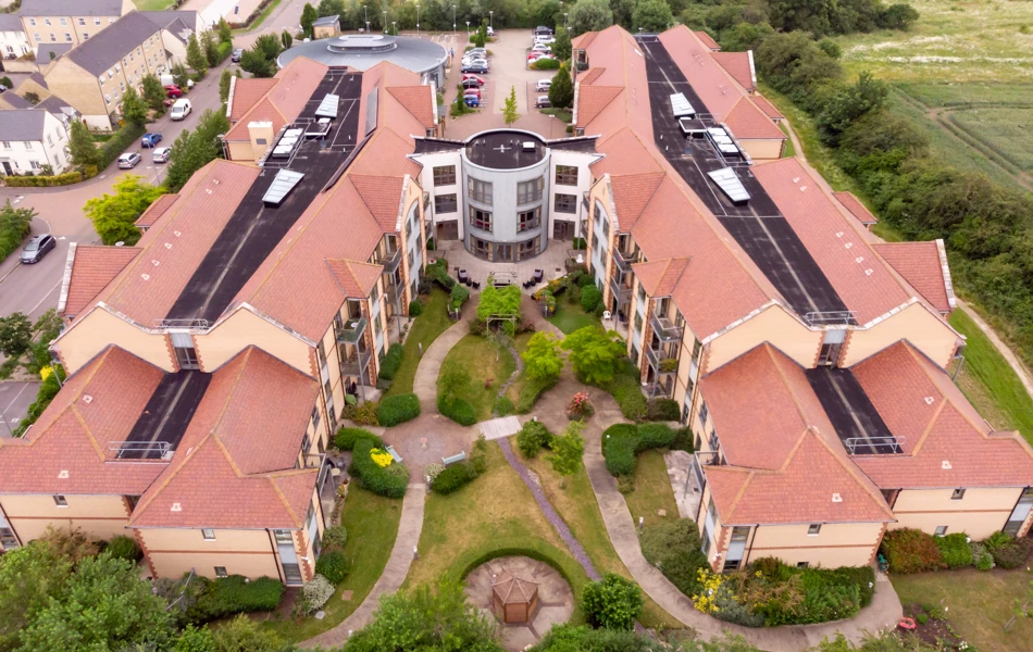 Aerial view of the roof of Girton Green, Cambridge