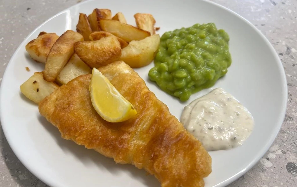 Fish and chips at Abbeyfield House, Fareham PO16 0BY