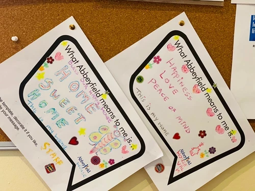 What abbeyfield means to me is .... filled in on the pinboard