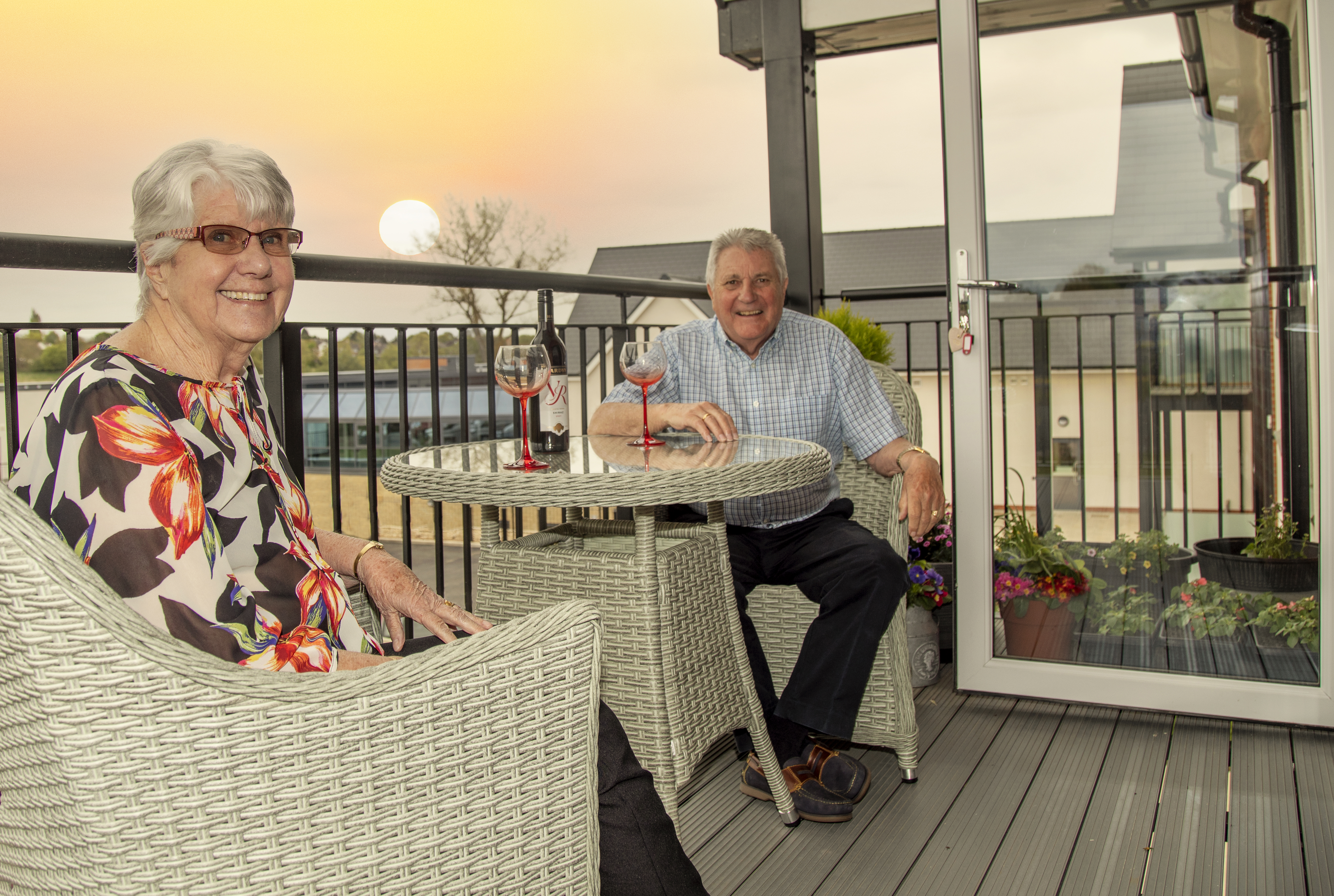 Sunset on the balcony at Polly's Field Village, Braintree CM7 5XD