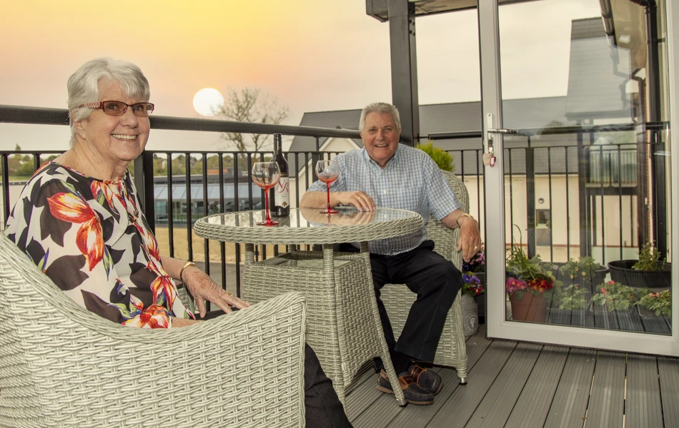 Sunset on the balcony at Polly's Field Village, Braintree CM7 5XD