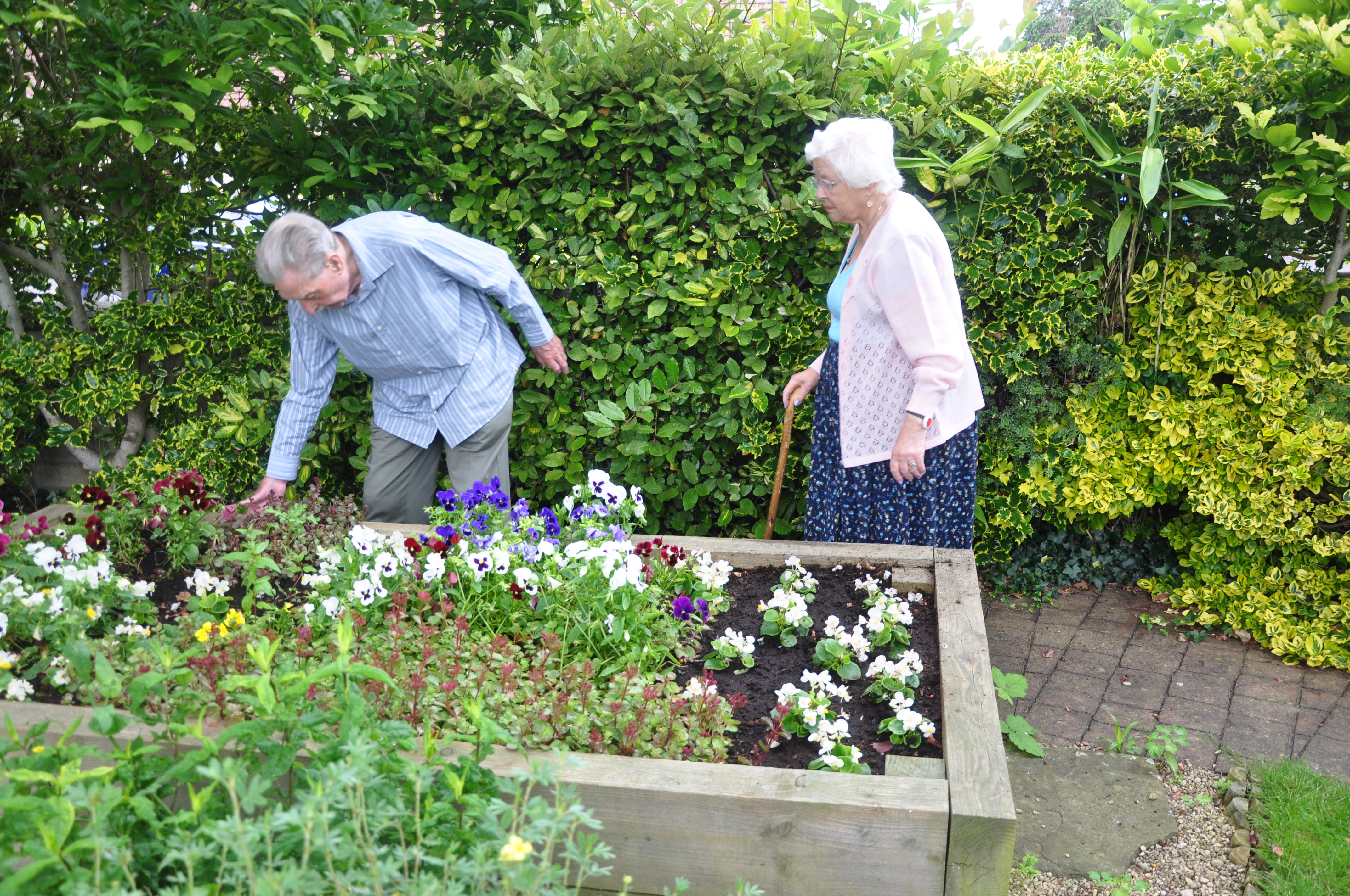 Residents gardening at Abbeyfield House, Chipping Sodbury BS37 6LB