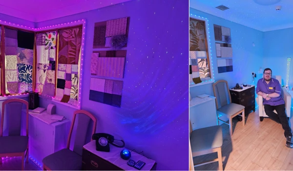 Collage Of Photos Of Jay And The Sensory Room