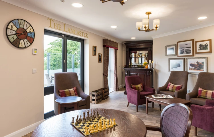 Gather with friends and family in the cosy Lancaster Lounge at Speedwell Court, one of Southampton's finest care homes. Our communal spaces offer a welcoming atmosphere for socialising and entertainment.