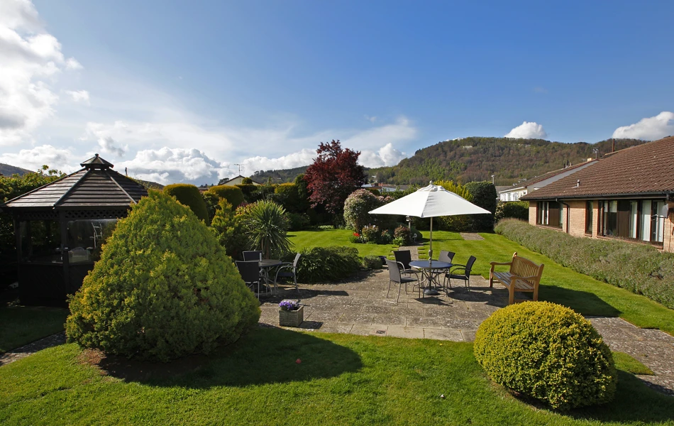 Landscaped gardens at Abbeyfield House, Abergele LL22 7EW