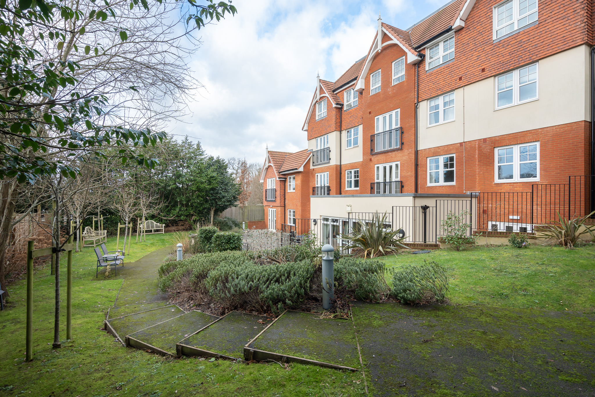 The rear of Hale Court and the landscaped gardens