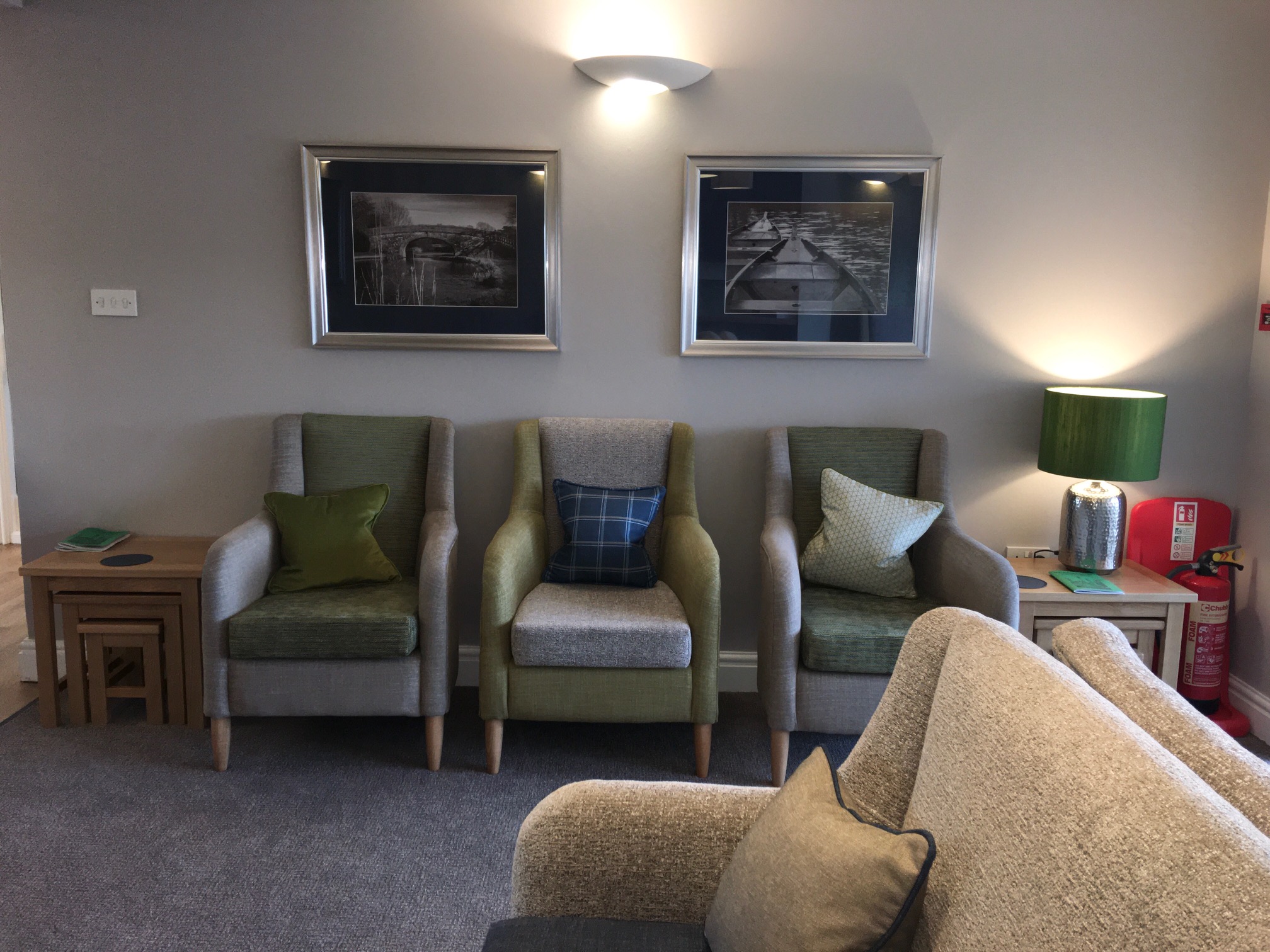 Three chairs in the lounge of Abbeyfield House, Garstang PR3 1PA