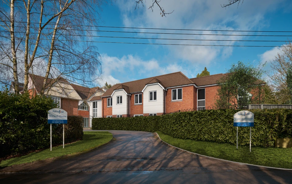 Front exterior view of Westall House, a dementia care home in Horsted Keynes