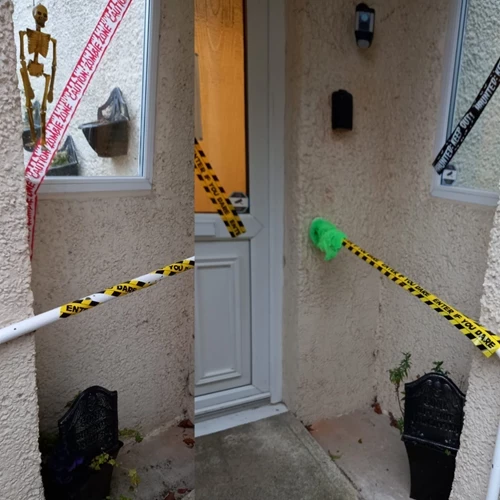 No entry halloween banners on the entry door