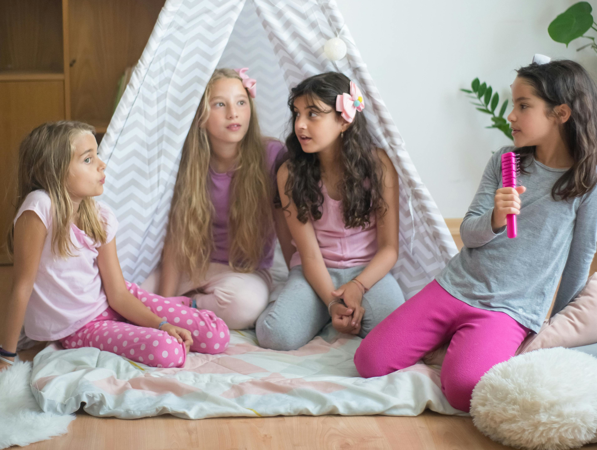 Kids Enjoying A Pyjama Party