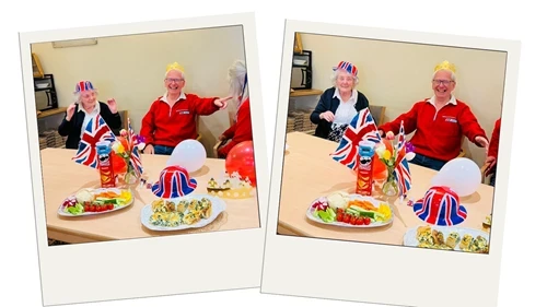 Residents celebration with Union jack flags and hats