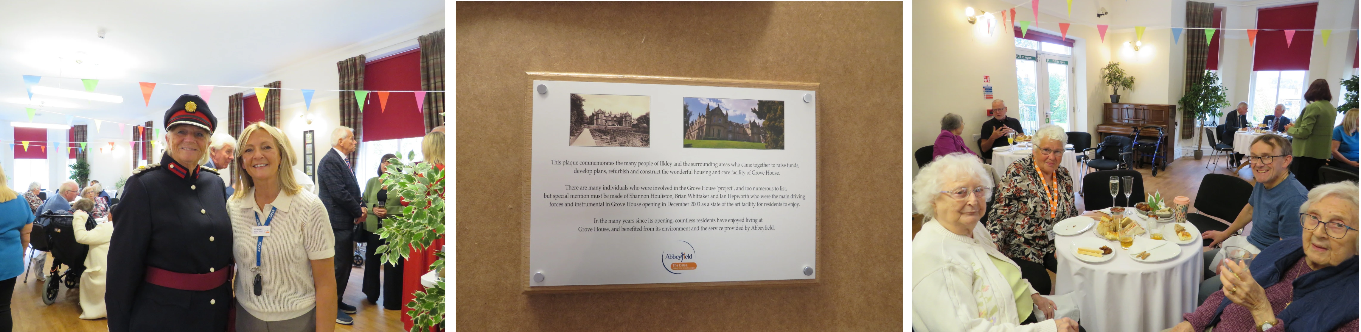 Collage of volunteers and plaque at Grove House celebration event