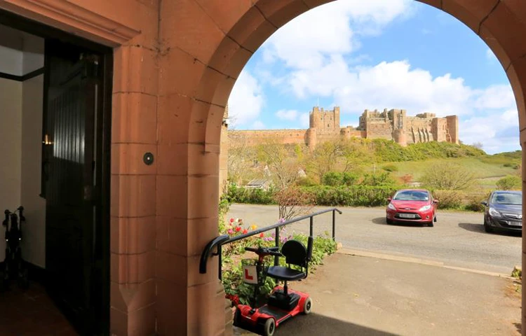 A view of Bamburgh Castle from the Armstrong House entrance