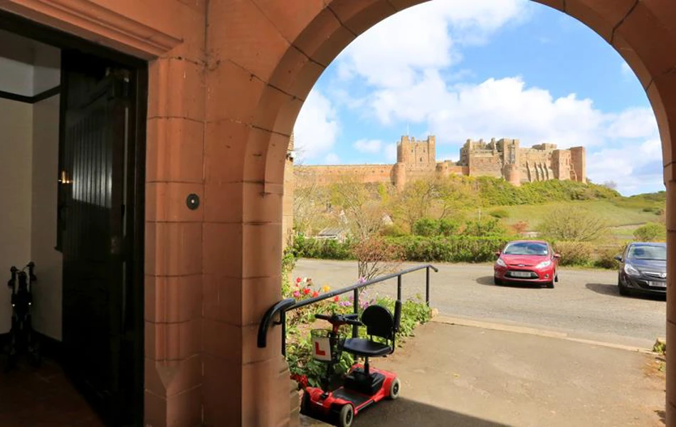 A view of Bamburgh Castle from the Armstrong House entrance